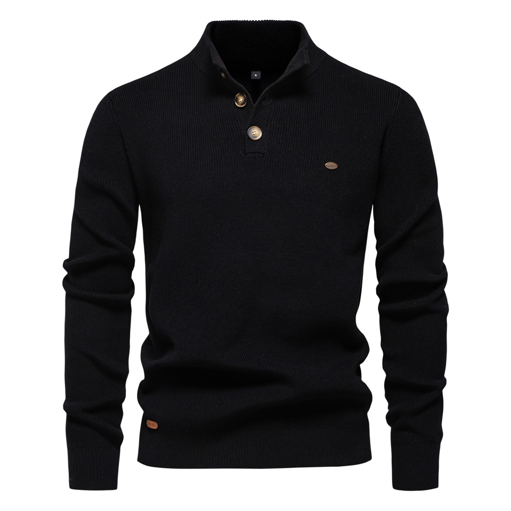 WOZK 2026 New Men's European Size Sweater Long Sleeve Half Zipper Stand up Collar Solid Color Versatile Casual Trend Knitted Top genuine product
