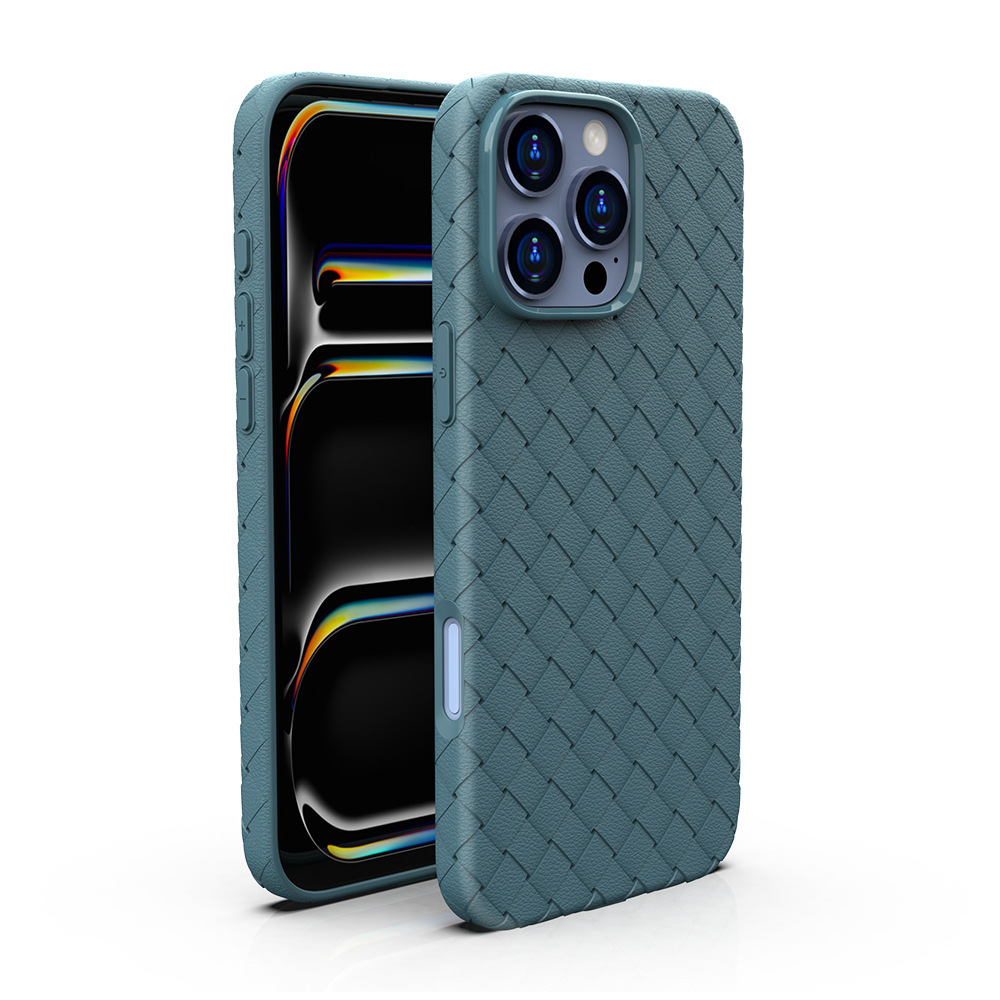 New Compatible iPhone 17 Pro Max Apple Phone Woven Texture 15 Leather Cover Heat Dissipation Breathable Full Coverage Soft Case