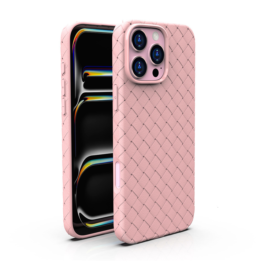 New Compatible iPhone 17 Pro Max Apple Phone Woven Texture 15 Leather Cover Heat Dissipation Breathable Full Coverage Soft Case