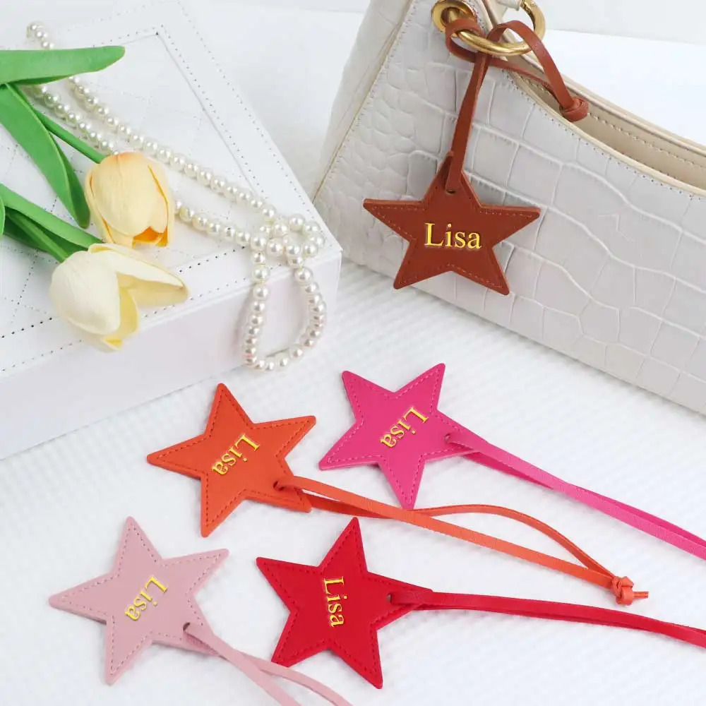 Customized name information pu leather creative fivepointed star bag decoration pendant key accessories 251219