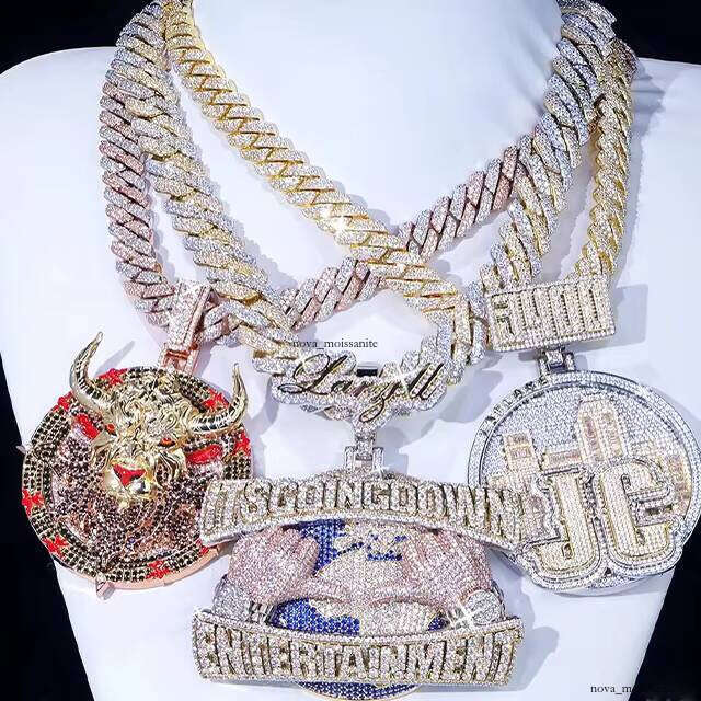 Ice out VVS Moissanite Passport Tester Premium Jewelry Sier Hip Hop Name Letter Carbon Silicon Iced Pendant