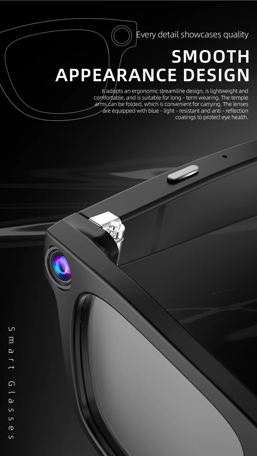 Smart AI Glasses 800W pixel AI Shooting Camera HD Photo Video Voice Call Translation G300L Waterproof Bluetooth Glasses