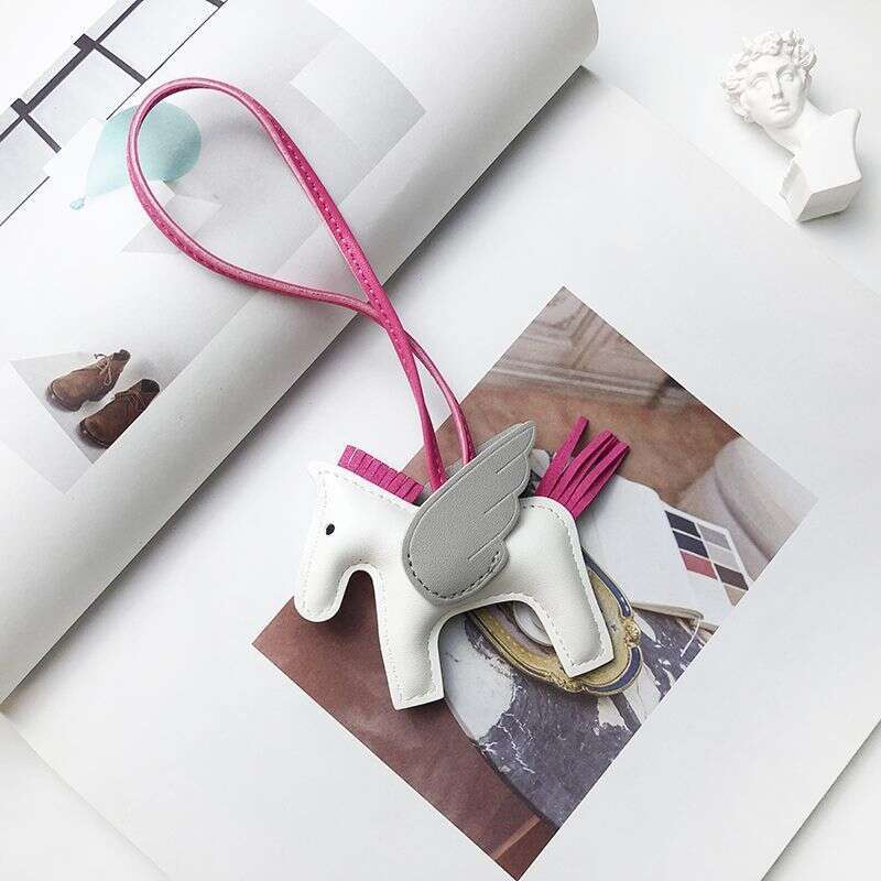 2025 New Cute Leather Rearview Mirror Bag Pegasus Pendant Internet Celebrity Review Hanging Decoration