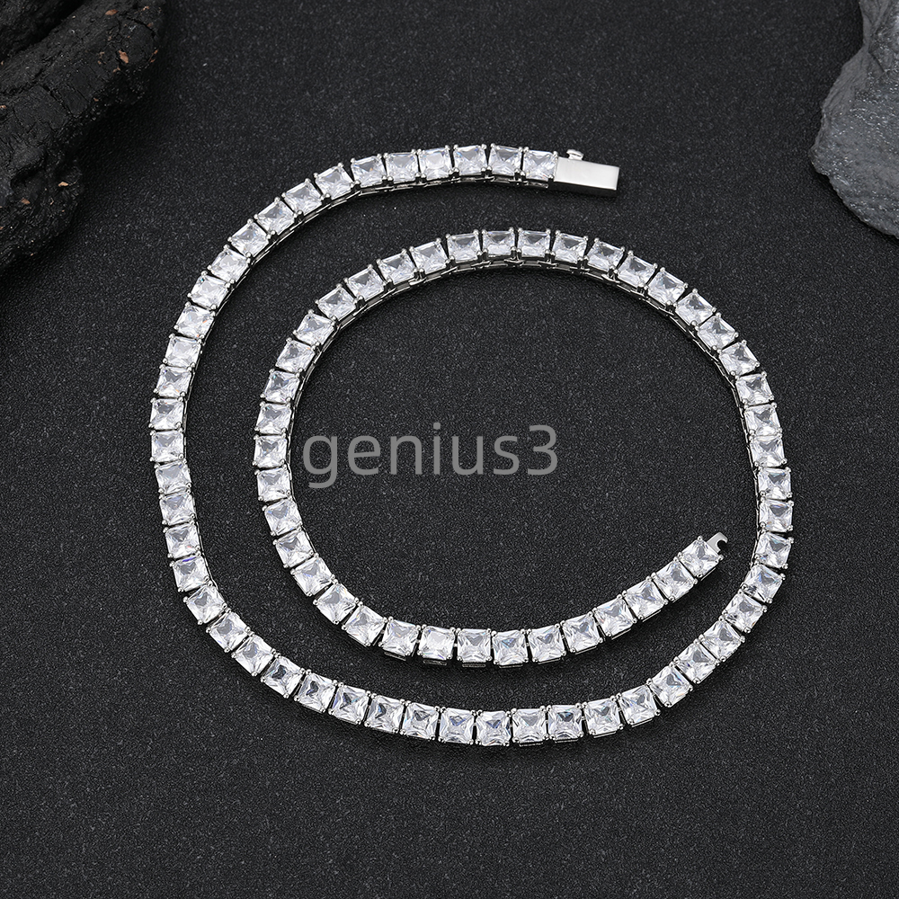 Fine Jewelry Hip Hop Style Womens 5mm 18K Gold Plated Brass Shiny Square moissanite Tennis Chain Necklace Gifts