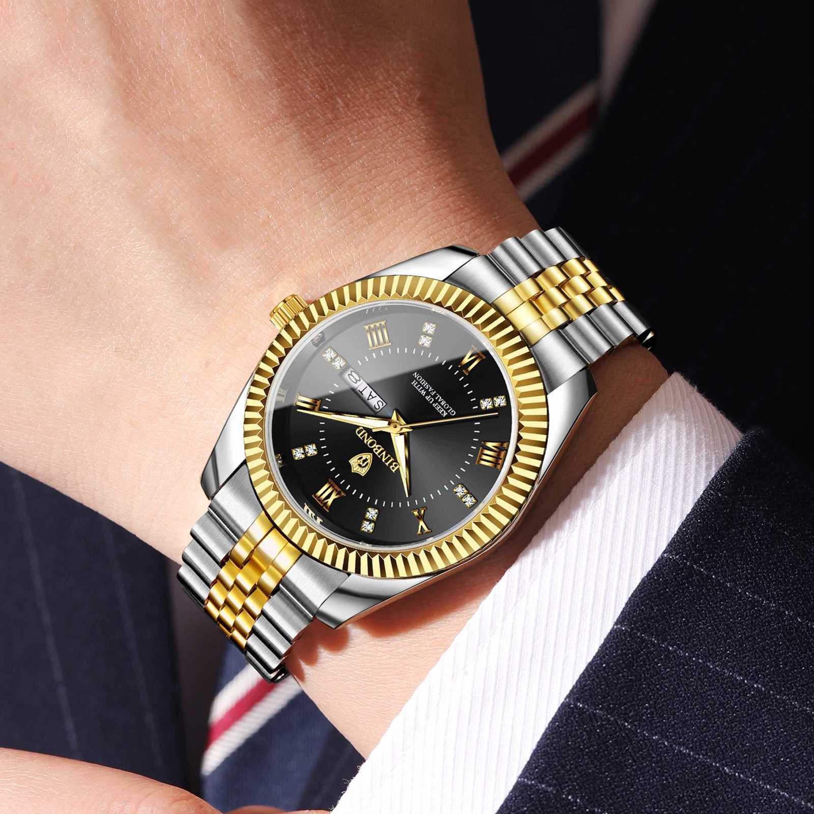 BINBOND Luxury Brand Man Waterproof Luminous Date Week Mens Quartz Wrist Stainl Steel Fashion Sports Men es M251222