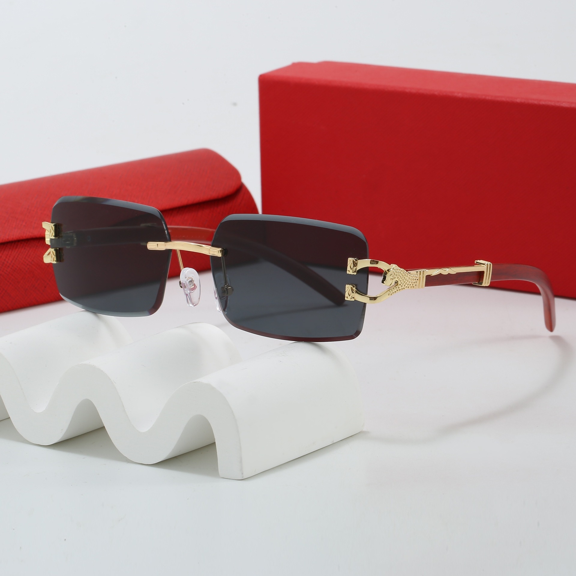 5A Wood Eyeglasses for Men Gold Frame Leopard Detail - Green Wooden Carving Sunglasses with Screwdriver and Storage Box Z260306