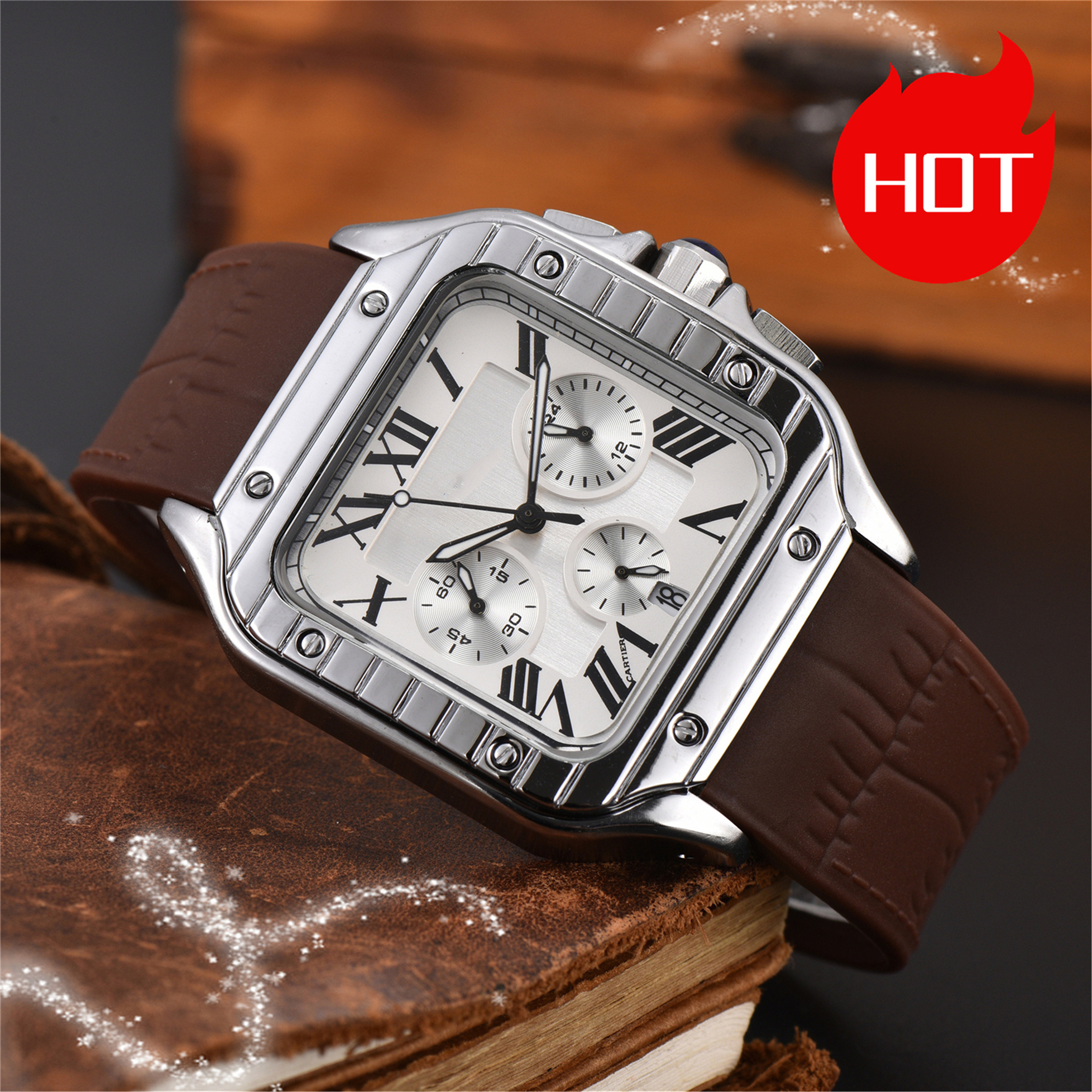 top Luxury fashion men SANTOSity watch women watches stainless steel square working wristwatch top brand relogio feminino design lady clock #554