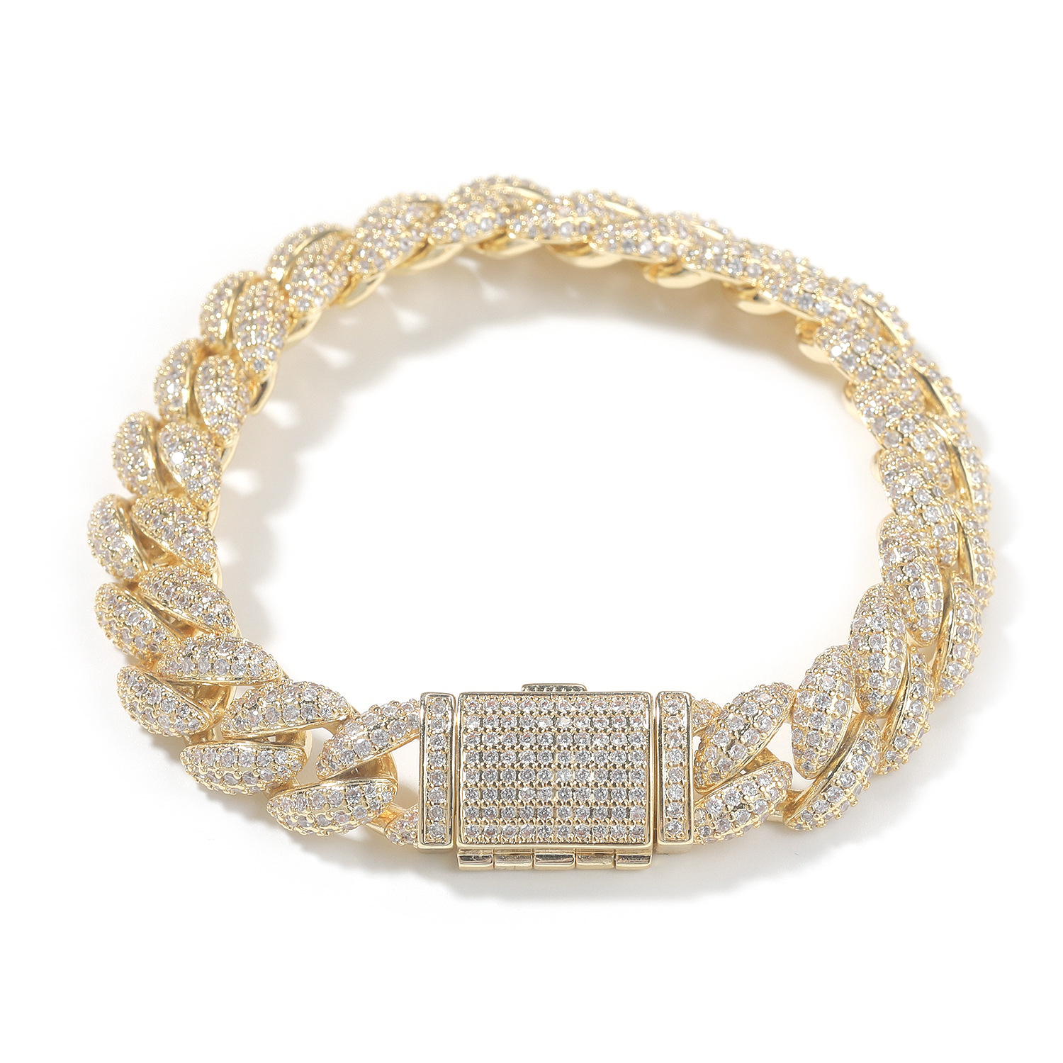 12mm Hip Hop Miami Cuban Chain Bracelets 5A Zircon 18k Real Gold plated Jewelry