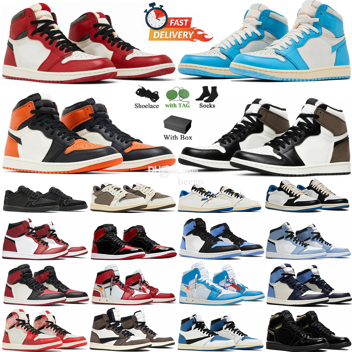 Designer Basketball Shoes 1s Sneakers for Men Women 1 Lost & Found Black Phantom Shattered Backboard UNC Red Bred Toe Court Purple