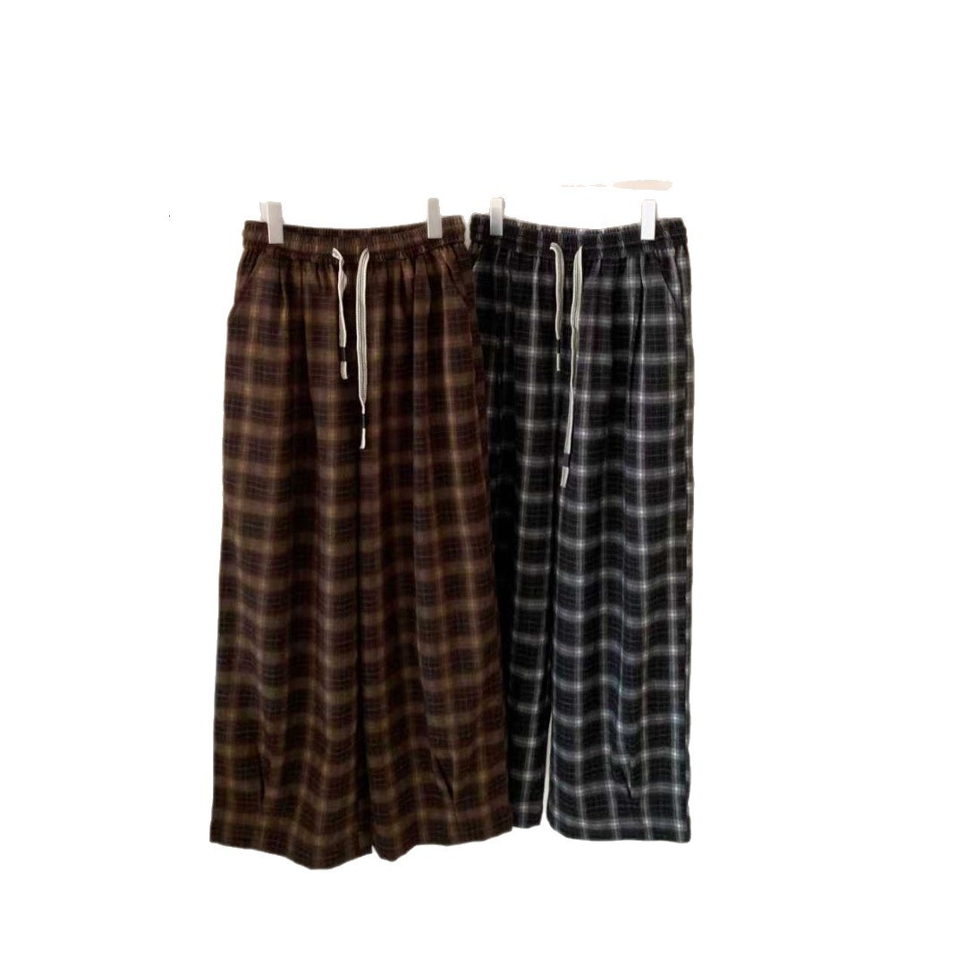 Lazy Style Brushed Plaid Casual Pants for Women Autumn WideLeg Pants Loose HighWaist FloorLength Pants ZMC1 241017