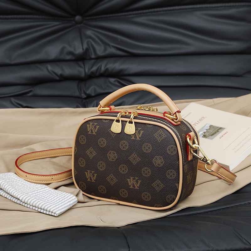 LUYIWEINASI High-end fashion portable small round bag women's 2025 new retro large-capacity double-layer shoulder bag oblique span bag women