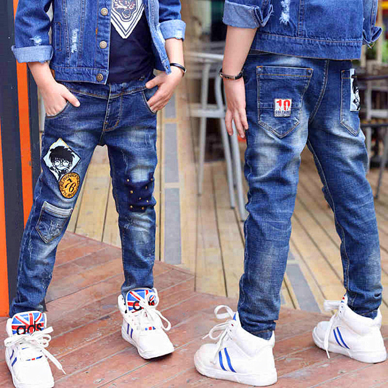 Childrens jeans boys pants spring and autumn childrens wear front and back real pockets big childrens washing pants