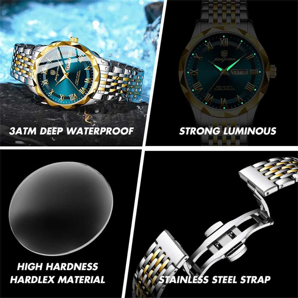 PAAZU Luxury Men Top Waterproof Luminous Chronogrh Man Wrist Stainl Steel Quartz Mens es Reloj M251222