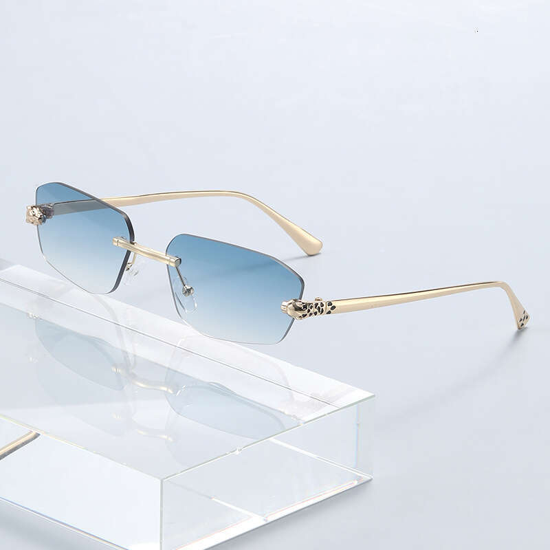 UV400 Leopard Print Sunglasses - Unisex Euro-American Frameless Polygonal Metal Wholesale