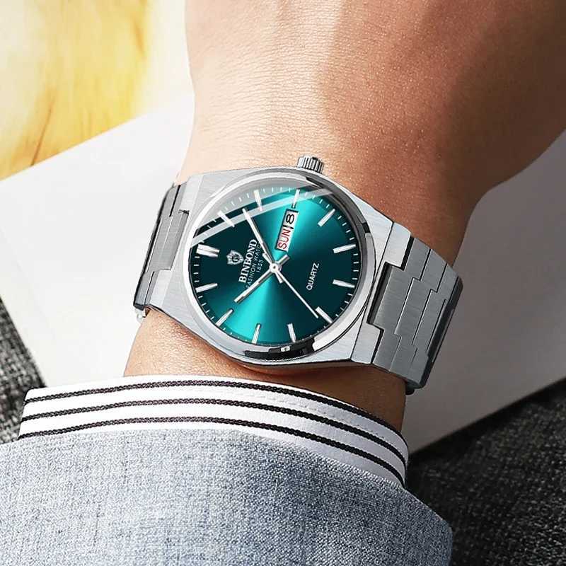 BINBOND Luxury Quartz Man Wrist Sport Men es Waterproof Luminous Date Week Stainl Steel Mens M Relojbox M251222