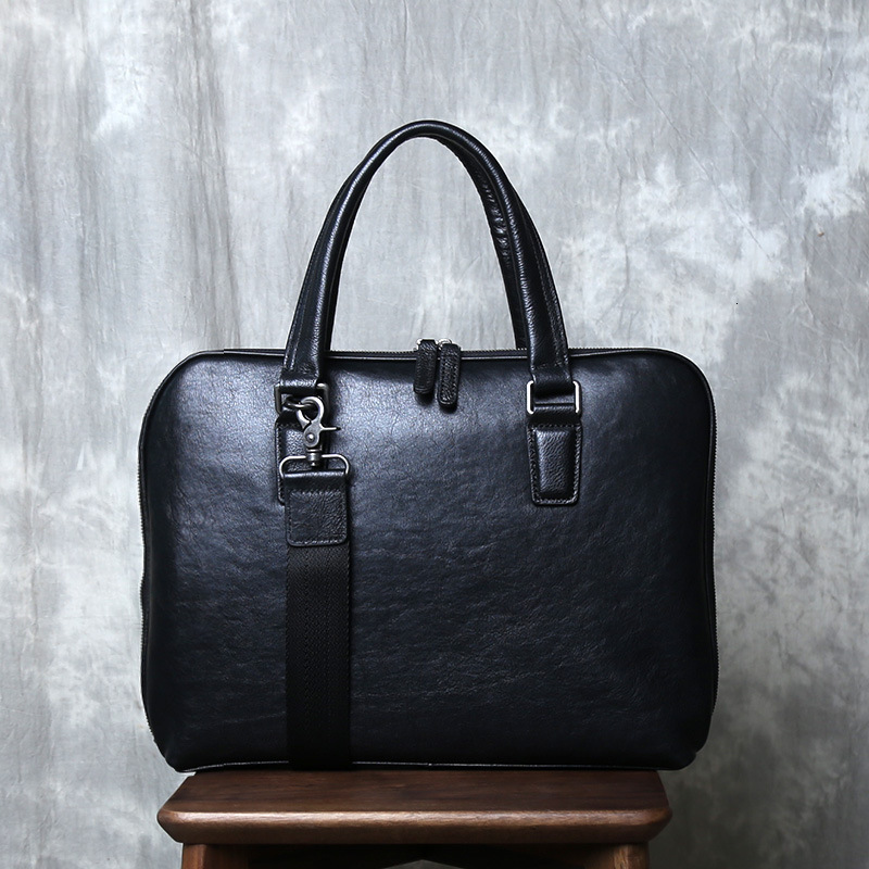 ZRCX Genuine Leather Vintage Man Handbag Briefcase Men Shoulder Bags Coffe Business Fashion 14 Inch Laptop Bag