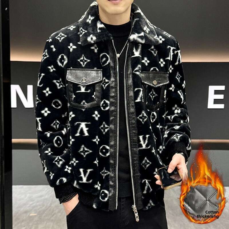 Winter New Men's Trendy Brand Faux Mink Coat With Cotton And Thickened Hooded Fashion Fur Jacket For Youth