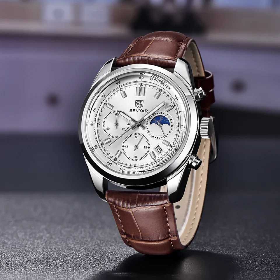 BENYAR New Men 30ATM Waterproof Stainl Steel Quartz Wristes Luxury Leather Military Chronogrh reloj hbre M251222