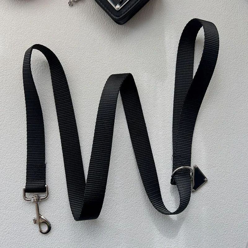 Cute luxury leather pet collar and leash set with classic triangular metal charm, suitable for dogs and cats.