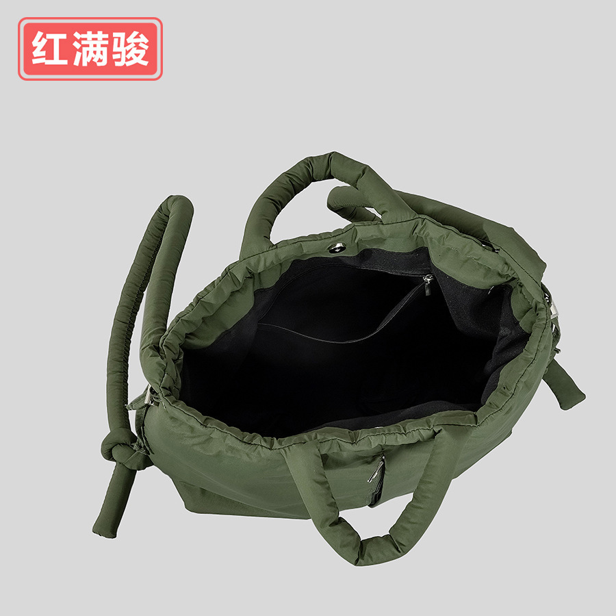 nylon fabric drawstring backpack for women with large capacity and lightweight dualpurpose single shoulder bag soft cotton clip handbag 241203