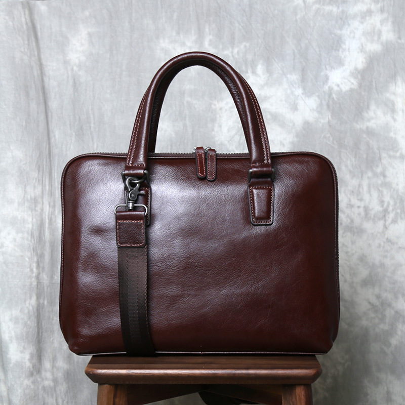 ZRCX Genuine Leather Vintage Man Handbag Briefcase Men Shoulder Bags Coffe Business Fashion 14 Inch Laptop Bag