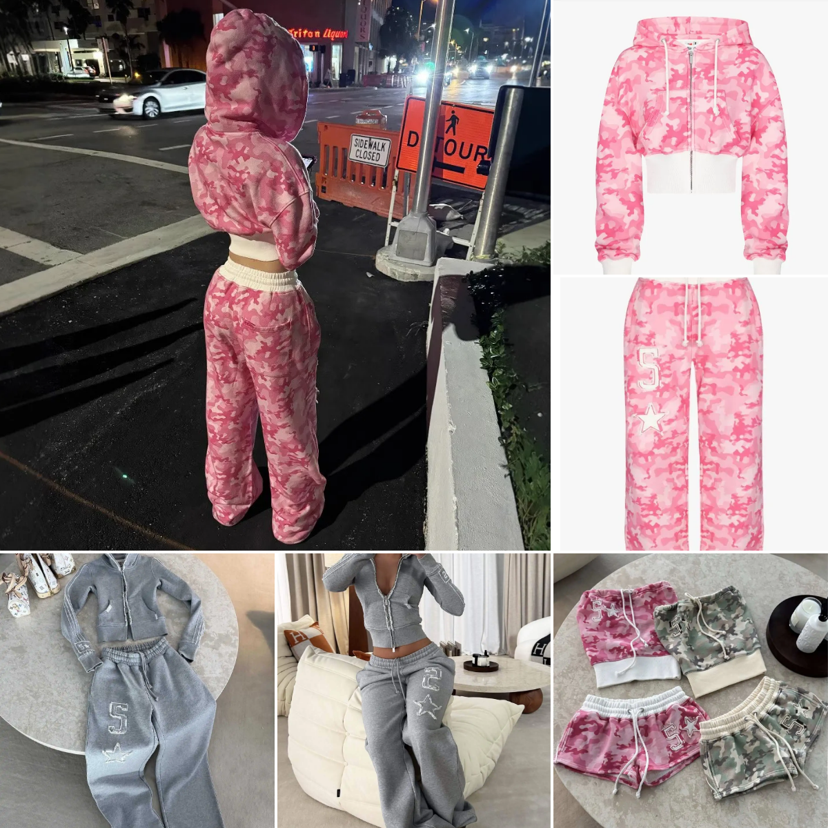 Designer Women's Two Piece Pants Streetwear Harajuku Retro Pink Two Piece Sportswear Hip Hop Rock Sexy Camouflage Short Hoodie Women Y2K New Casu