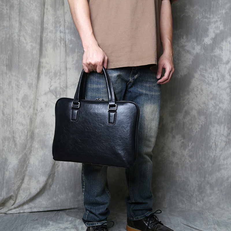 ZRCX Genuine Leather Vintage Man Handbag Briefcase Men Shoulder Bags Coffe Business Fashion 14 Inch Laptop Bag