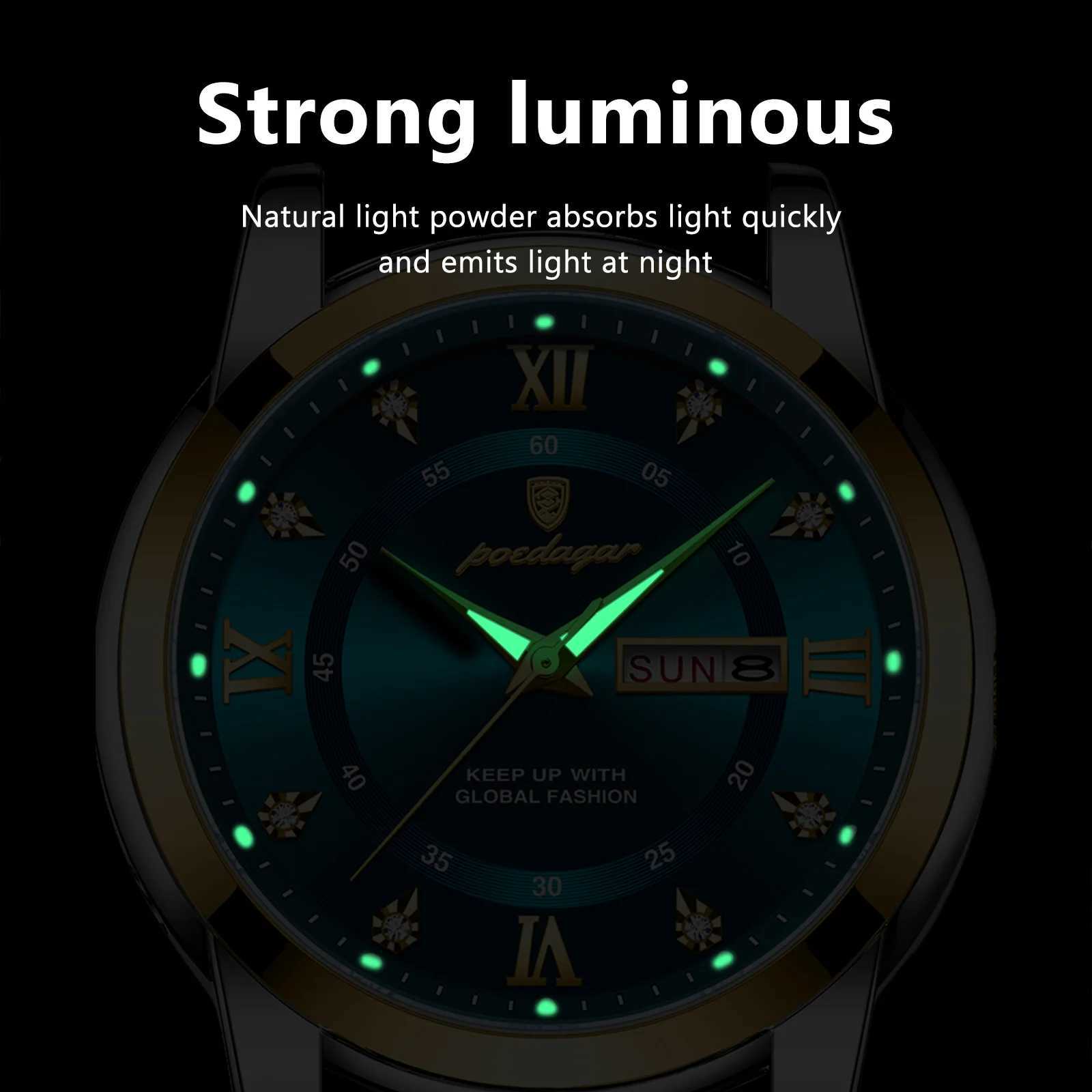 Men Water Diamond Luxury Night Glow Double Cndar Quartz Movement 41mm Blue Gold Stainl Steel Fashion Busin M251222