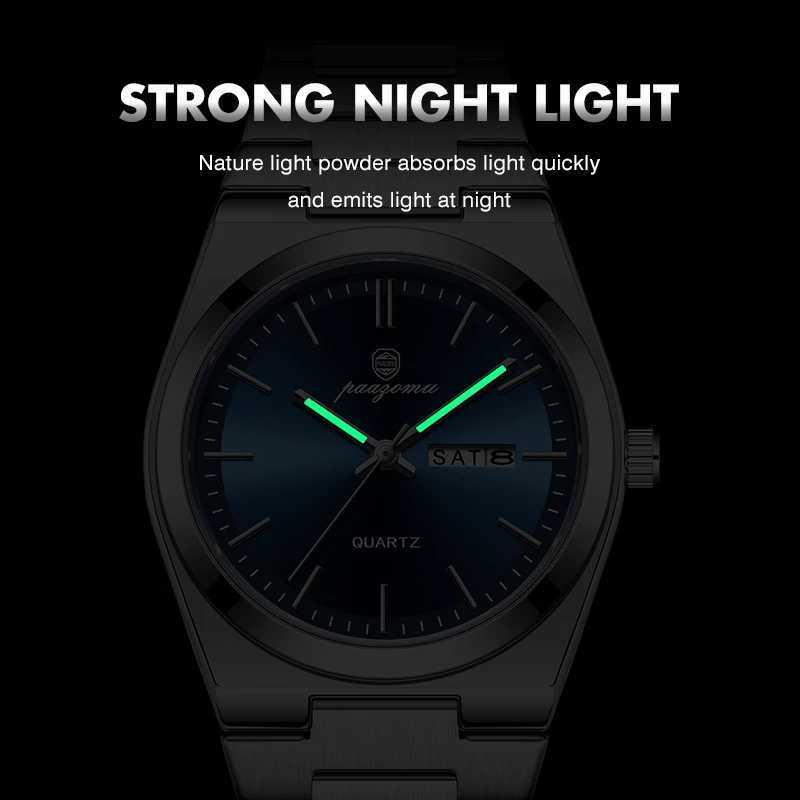 PAAZU Luxury Busin Man Wrist Waterproof Luminous Stainl Steel Men Date Week Fashion Quartz Mens esBox M251222