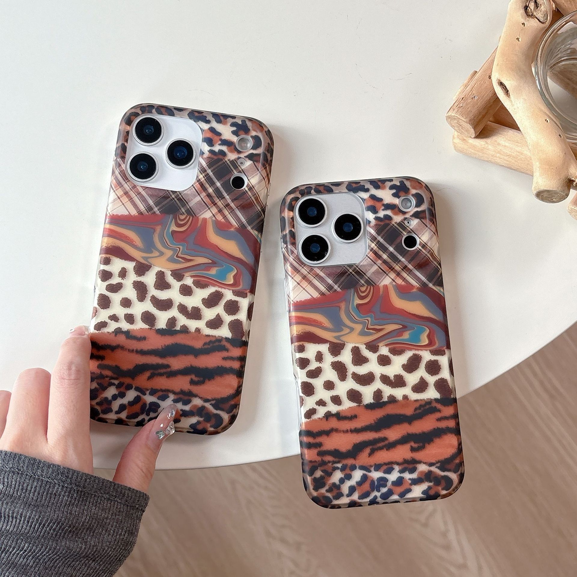 Spliced Leopard Print Case for iPhone 16/17, 15 Pro Max, Winter 17 Pro, Couple 14, New 16