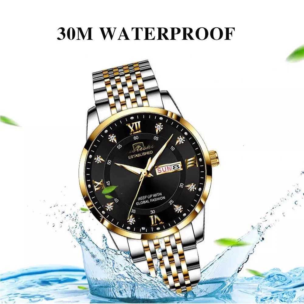 POEDAGAR Men es Stainl Steel Push Button Hidden Clasp Week Date Waterproof Luminous Top Brand Luxury Quartz Wrist M251222