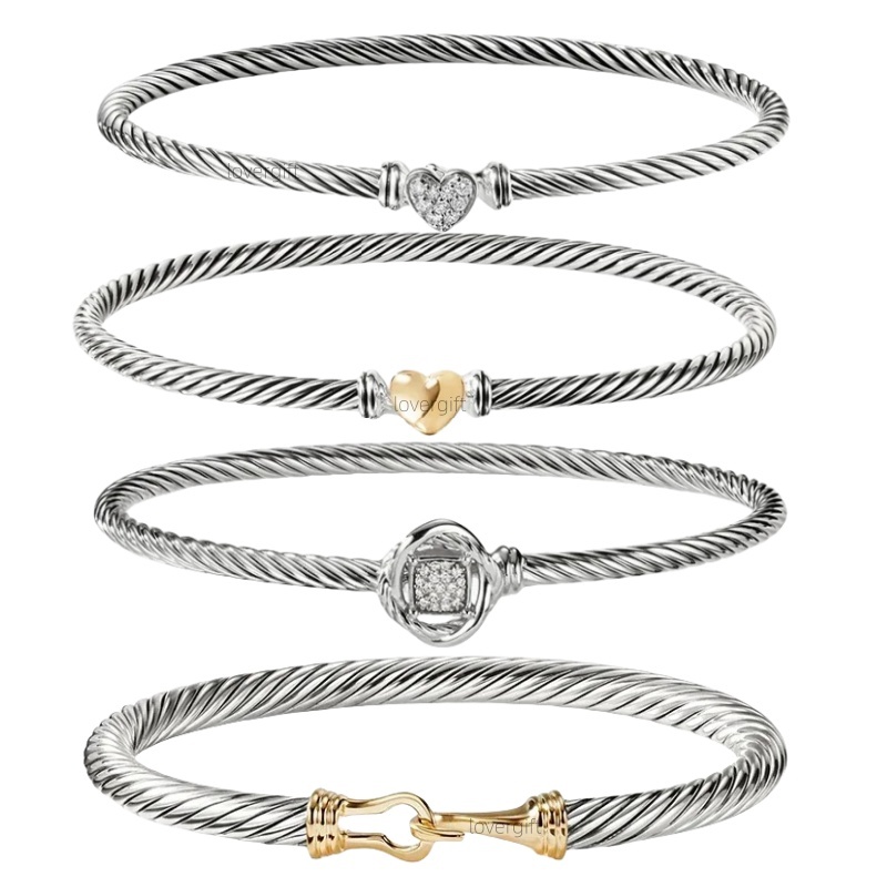 Bracelet designer open Bracelets for Women Cable bangles man Davids luxury Jewelry with box Twisted Cuff bangle 925 Silver hook Wire Engagement gifts