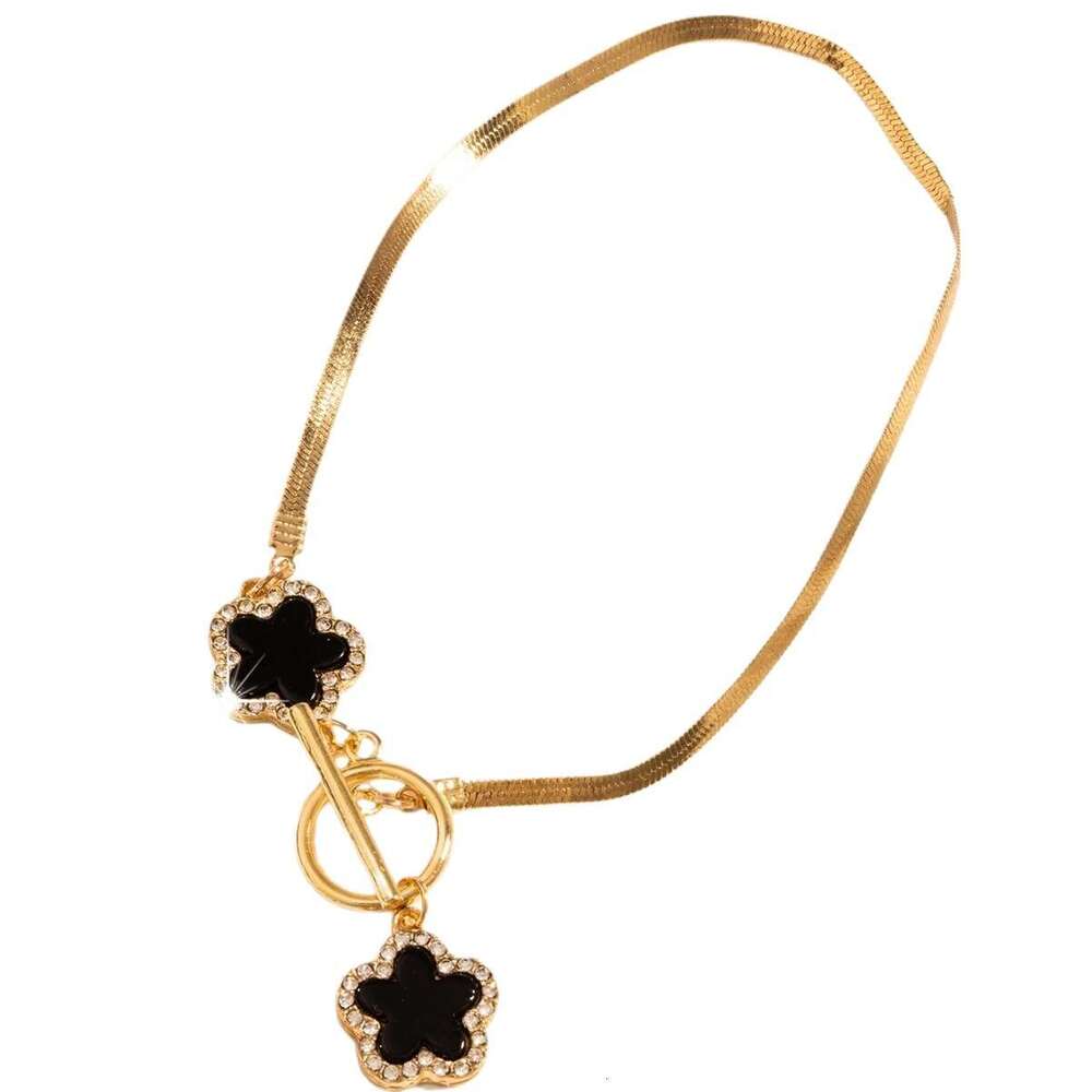 Simple Elegant Vacation Exquisite Temperament Black Rhinestone Flower Anklet High-end Versatile Women's Foot Jewelry