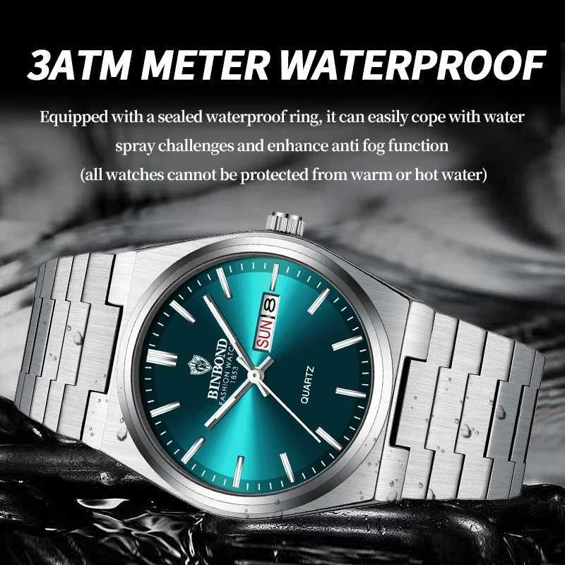 BINBOND Luxury Quartz Man Wrist Sport Men es Waterproof Luminous Date Week Stainl Steel Mens M Relojbox M251222