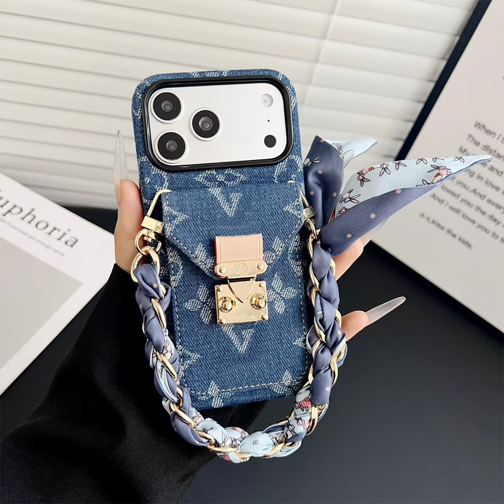 denim 17 pro max case Phone Case Designer Postman card bag Leather printing Metal iPhone 17-11 Pro Max Wallet Case - Genuine Leather Card Holder with Strap & Lanyard