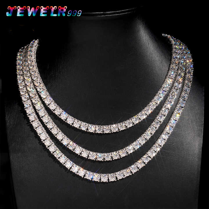 Custom Moissanite Tennis Chain 925 Silver 3mm 4mm 5mm 6mm VVS1 Diamond Necklace Hip Hop Jewelry with Free Size Adjustment