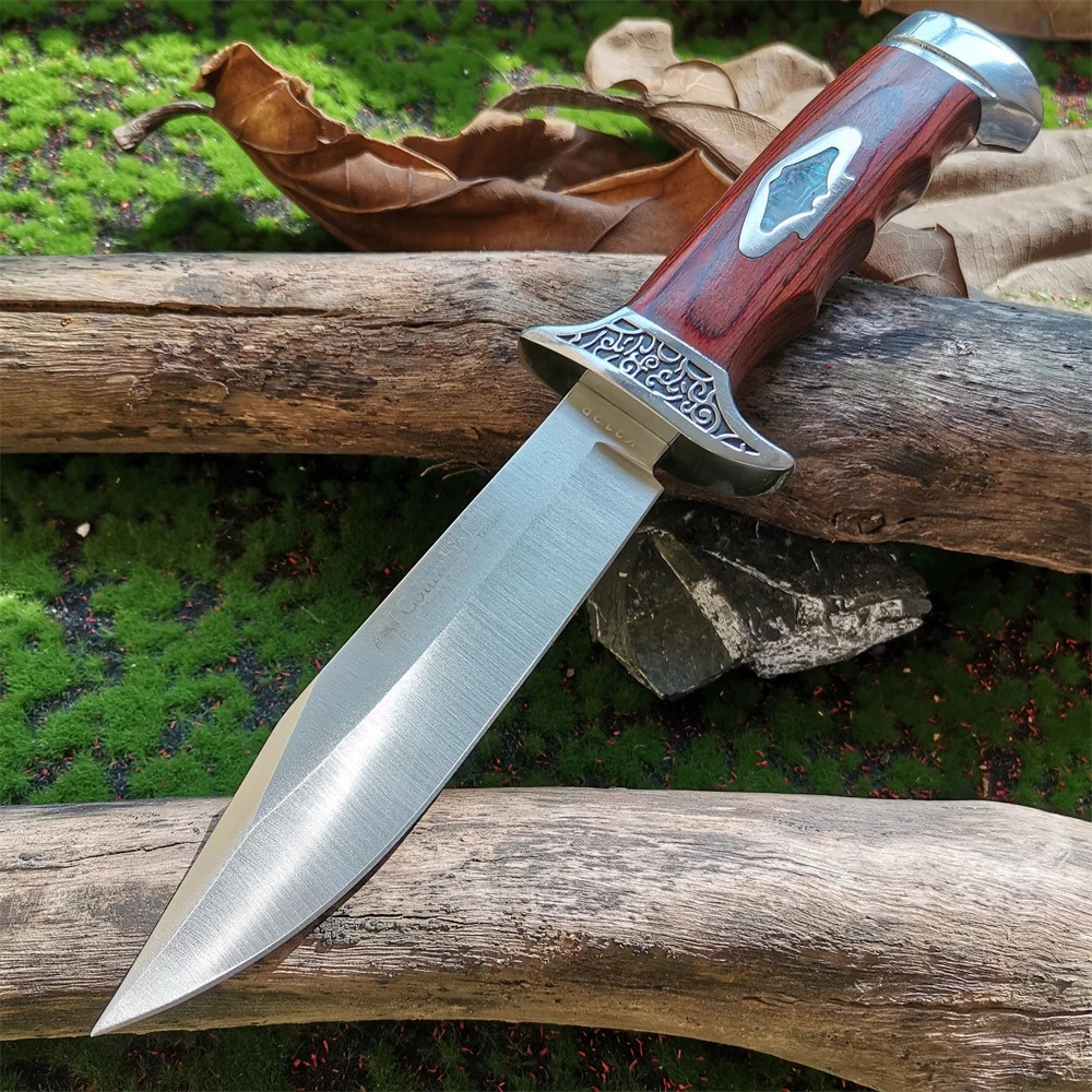 Outdoor Camping Knife Fixed Blade Straight Knife with Wood Handle 7Cr13 Steel Blade Tactical and Survival Tool with Scabbard 251218