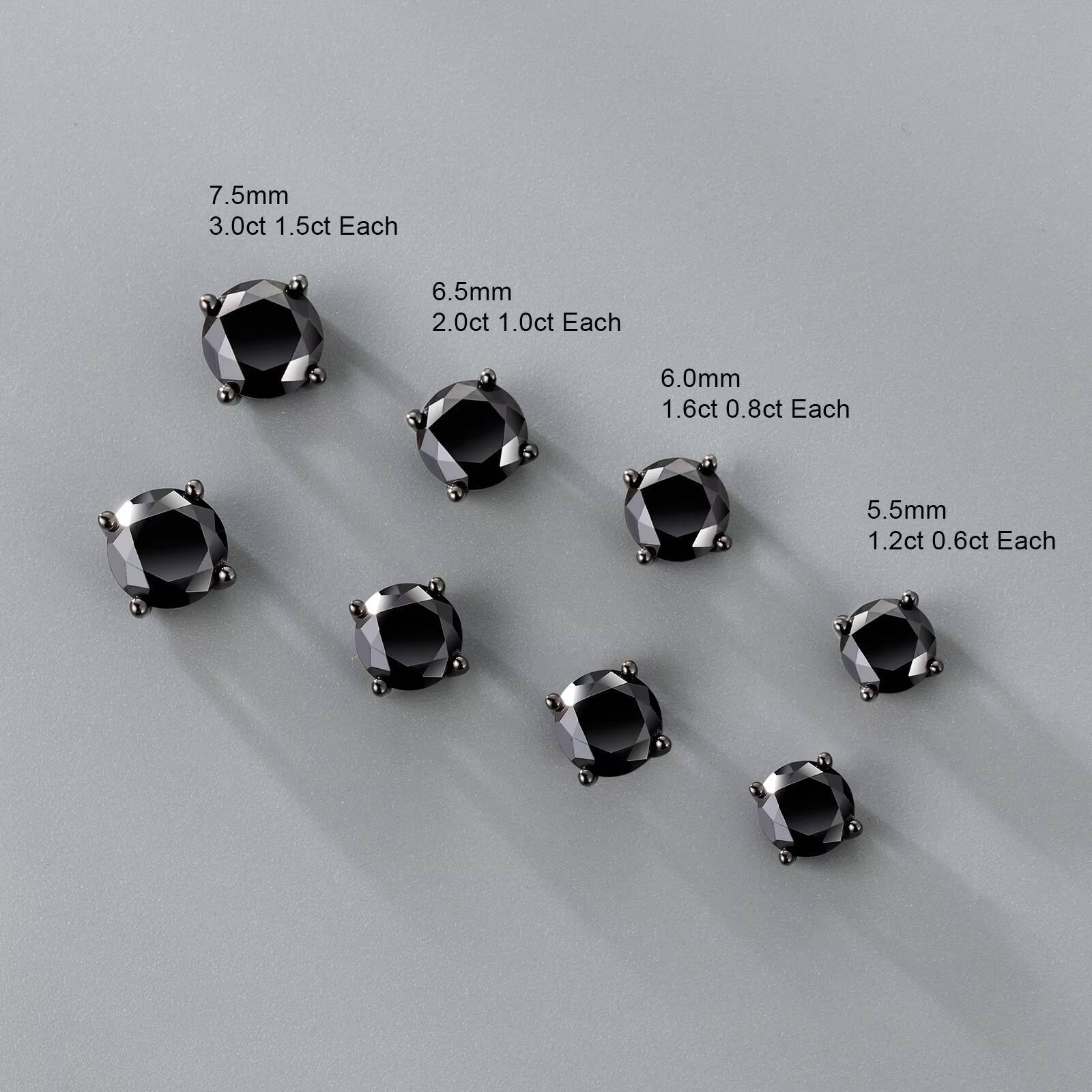 1CT 2CT Black Moissanite Diamond Stud 14K Gold Plated 925 Sterling Silver Jewelry GRA VVS1 65mm Solitaire Earring for Women Men
