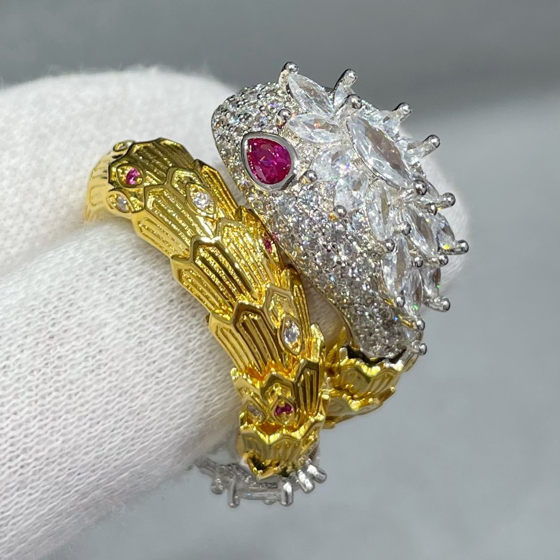 ADITA Designer snake ring with natural crystal 925 silver 18K never fade top quality US size 678 with box European size premium gifts 068