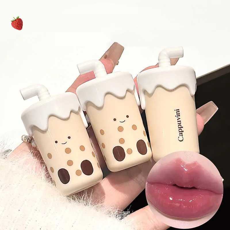 Milk Tea Cup Lip Gloss Mirror Water Lip Glaze Jelly Moisturizing Cute Mirror Lipstick Waterproof Non-stick Cup Lip Korean MakeupT251222