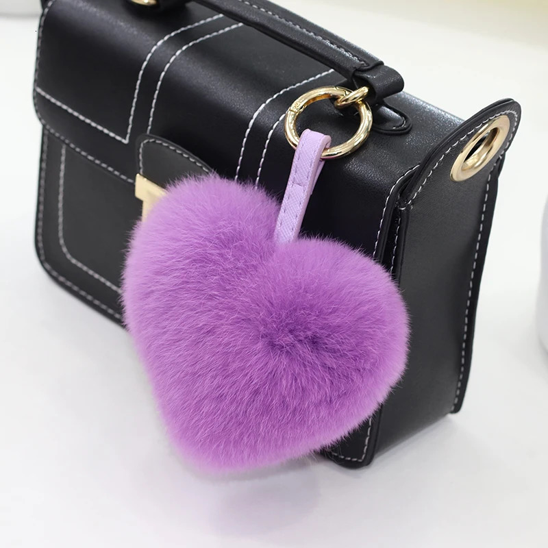 Cute Heart Keychain Real Rex Rabbit Fur Heart Bag Charm Key Chain Women Girl Bag Charms Accessory Fluffy Keyring Gifts 251209