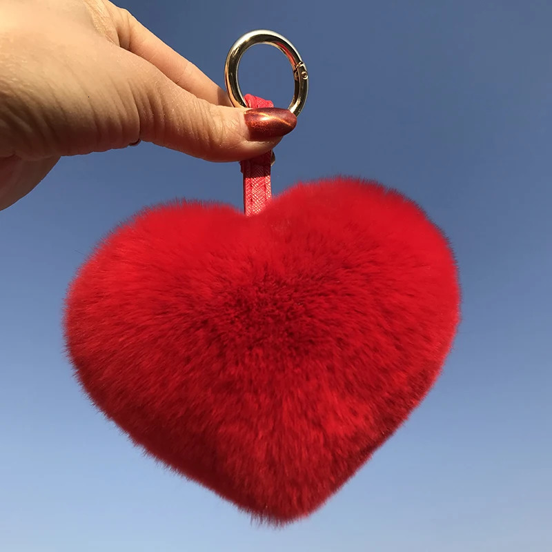 Cute Heart Keychain Real Rex Rabbit Fur Heart Bag Charm Key Chain Women Girl Bag Charms Accessory Fluffy Keyring Gifts 251209