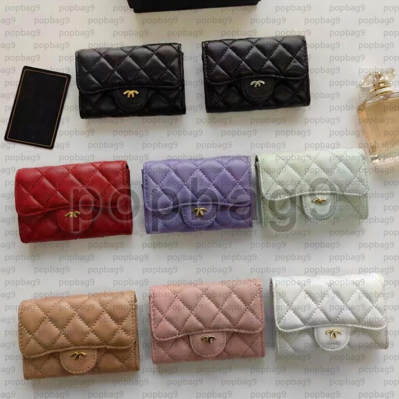 Luxury c fashion designer women card holders fold flap classic pattern caviar lambskin wholesale black woman small mini wallet purse color Pebble leather