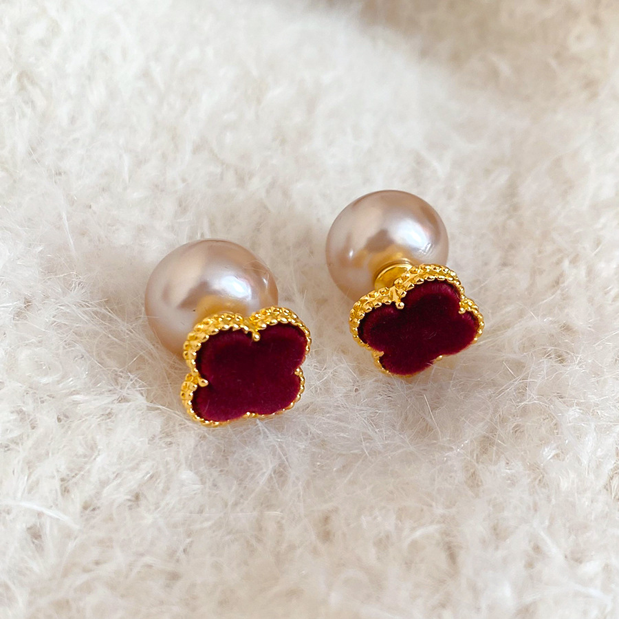 Silver Needle Flocked Flower Pearl Simple Fashion Retro Elegant Niche Light Luxury High-end Feel Earrings for Women - view 7