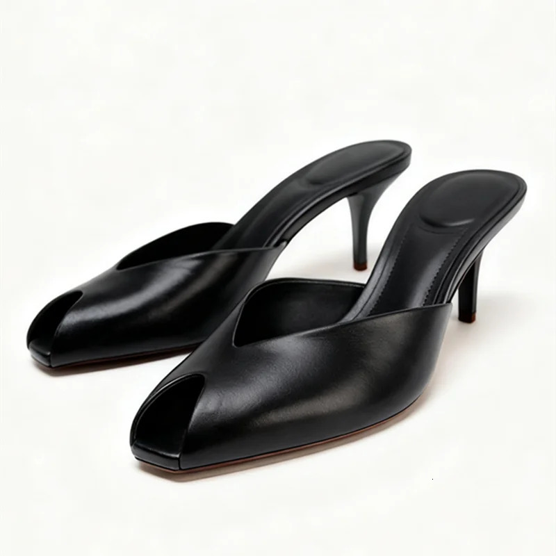 Sexy Peep Toe High Heel Slippers Women High Quality Patent Leather Thin Heel Slide Sandals Fashion Party Dress Shoe251218