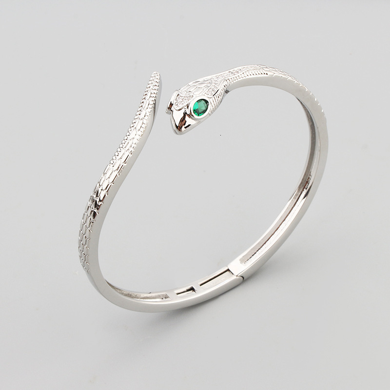 Attract Luck Jewelry Korean Version Simple Green-Eyed Snake-Shaped Scale Animal Effective Fresh Style Women's Bracelet Open Bangle Ring Wholesale