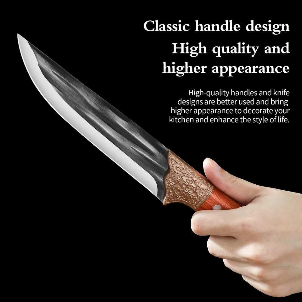 Large bone-removing knife with leather sheathbleeding knifebutcher knifehigh-hardness meat cleaverfixed-blade skinning knife 251218