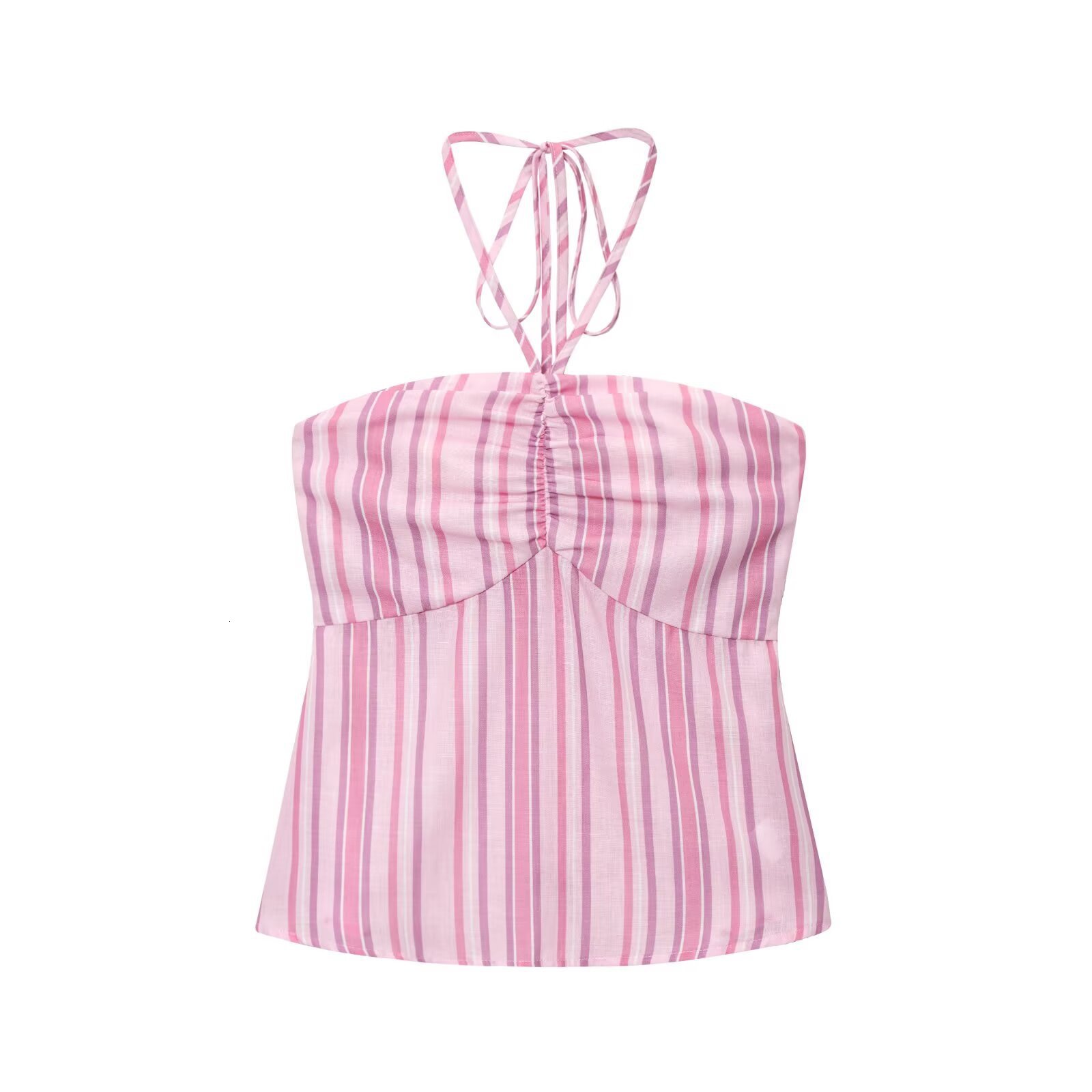 Summer Style Printed Halter Neck Top and Striped Printed Casual Pants Set 250916Z