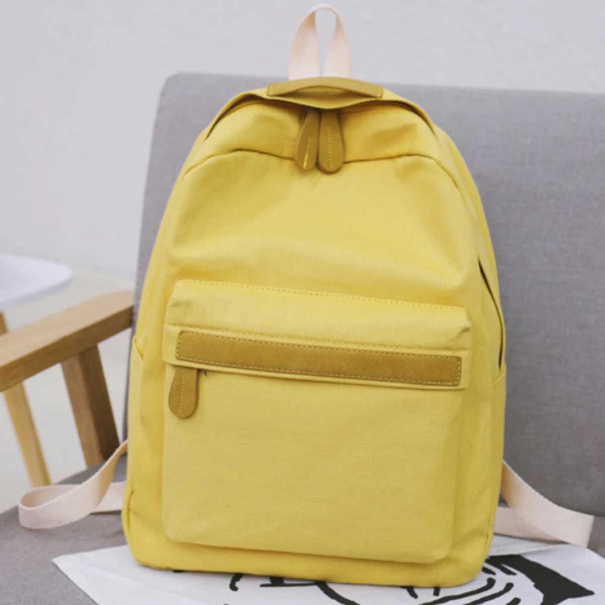 Solid Color Small Fresh Canvas Backpack Womens 2022 New Backpack Womens Backpack High School Student School Bag SizeM251222