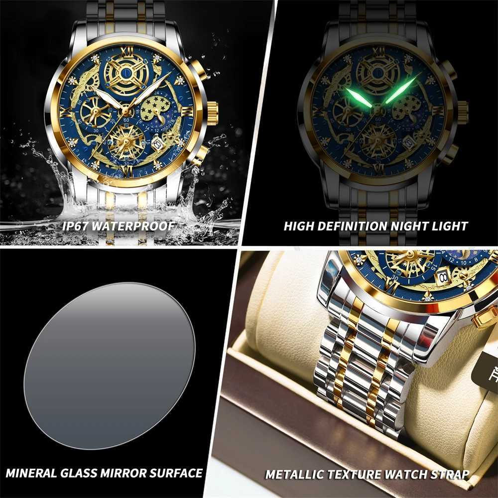 BINBOND Round es For Men Week Date Stainl Steel Man Luminous Waterproof Luxury Mens Quartz Wrist M251222